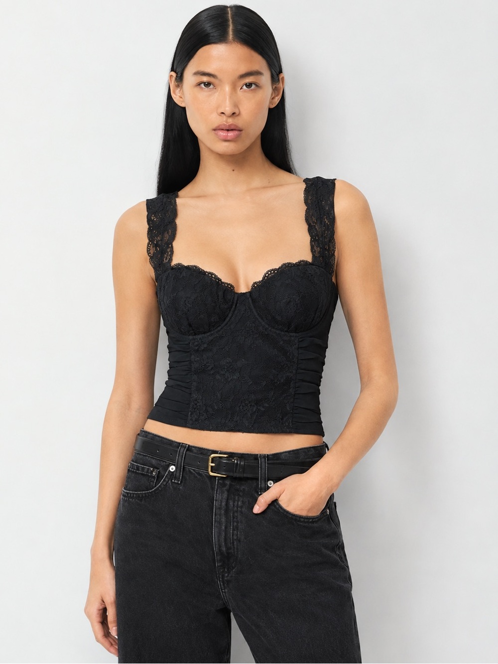 All In Favor Nordstrom Black Lace Corset Bustier Top Size M NWOT